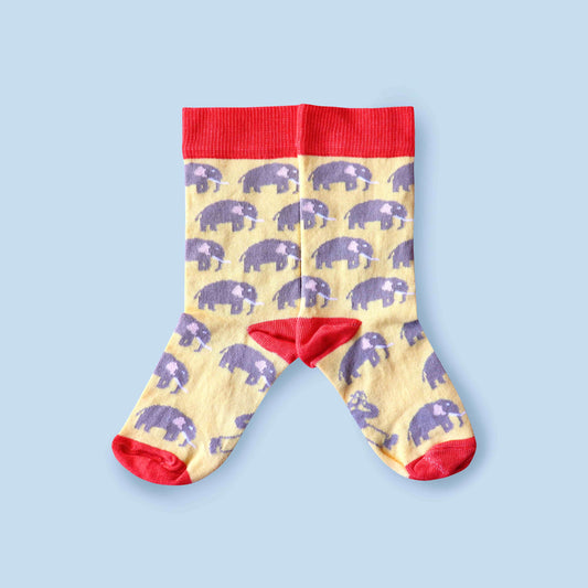 Kids elephant socks blue background mirrored