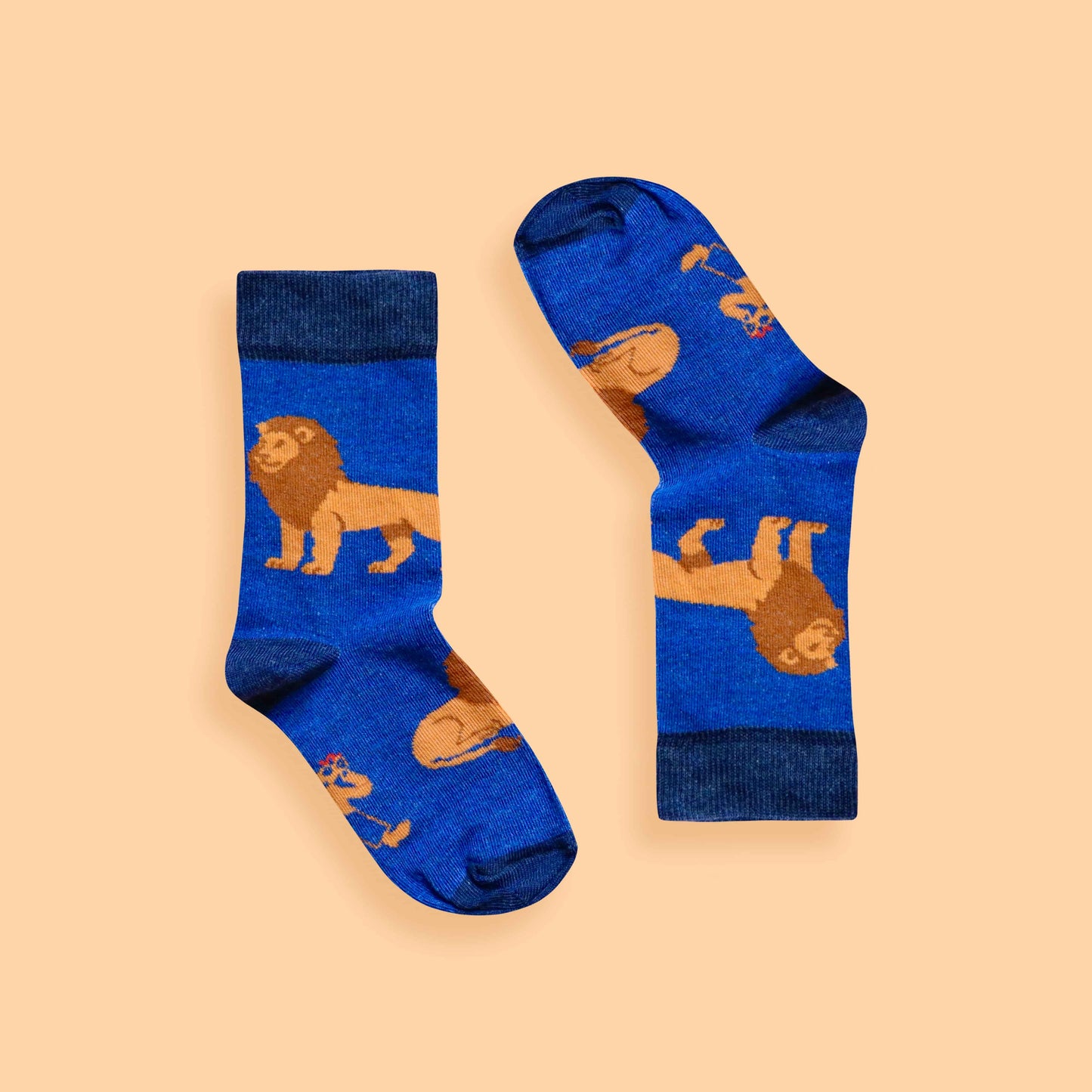 Kids Lion socks peach background inverted