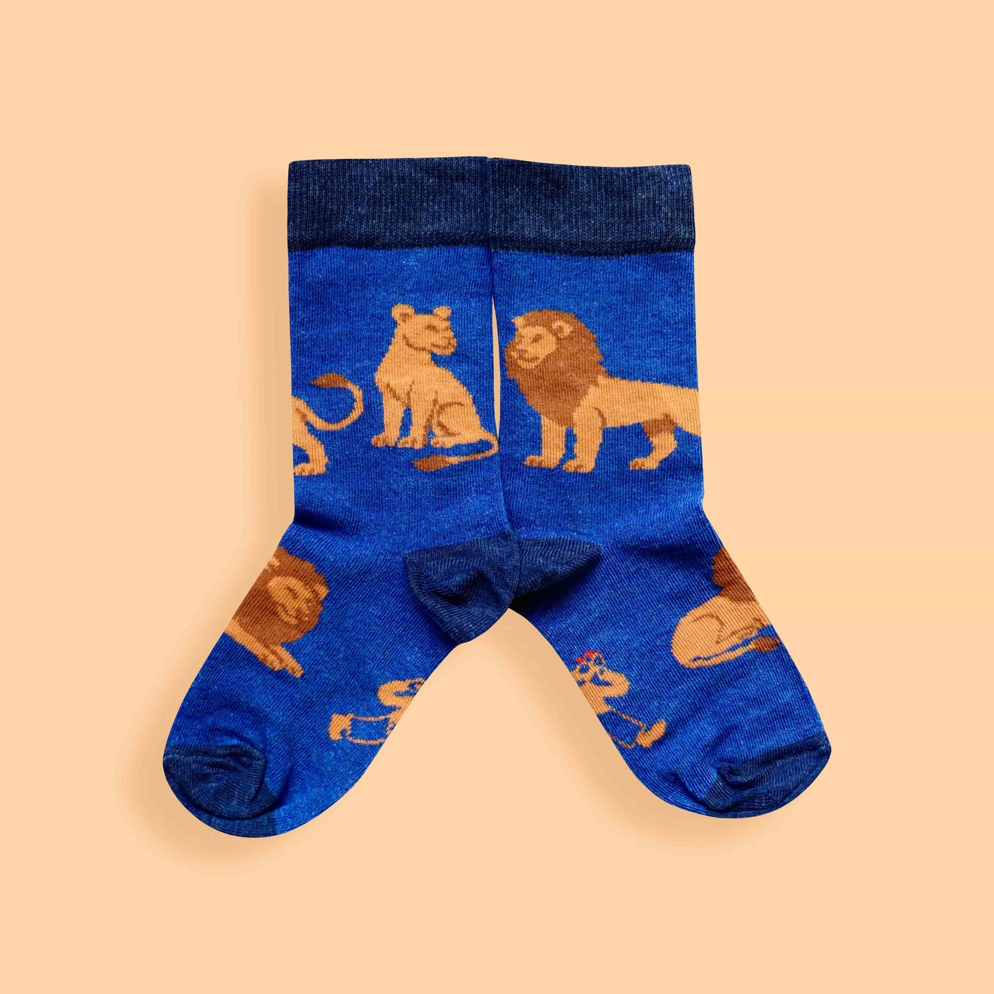 Kids Lion socks peach background mirrored