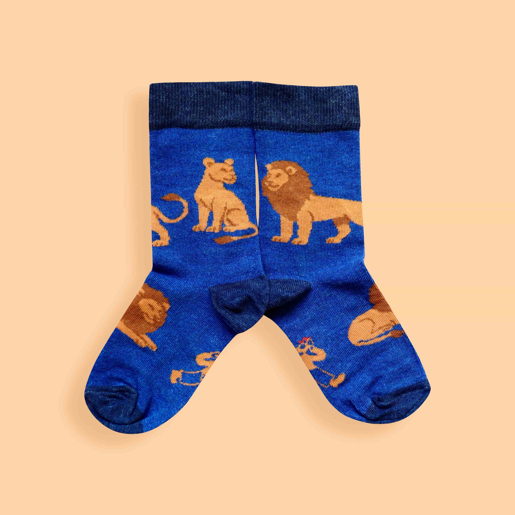 Kids Lion socks peach background mirrored