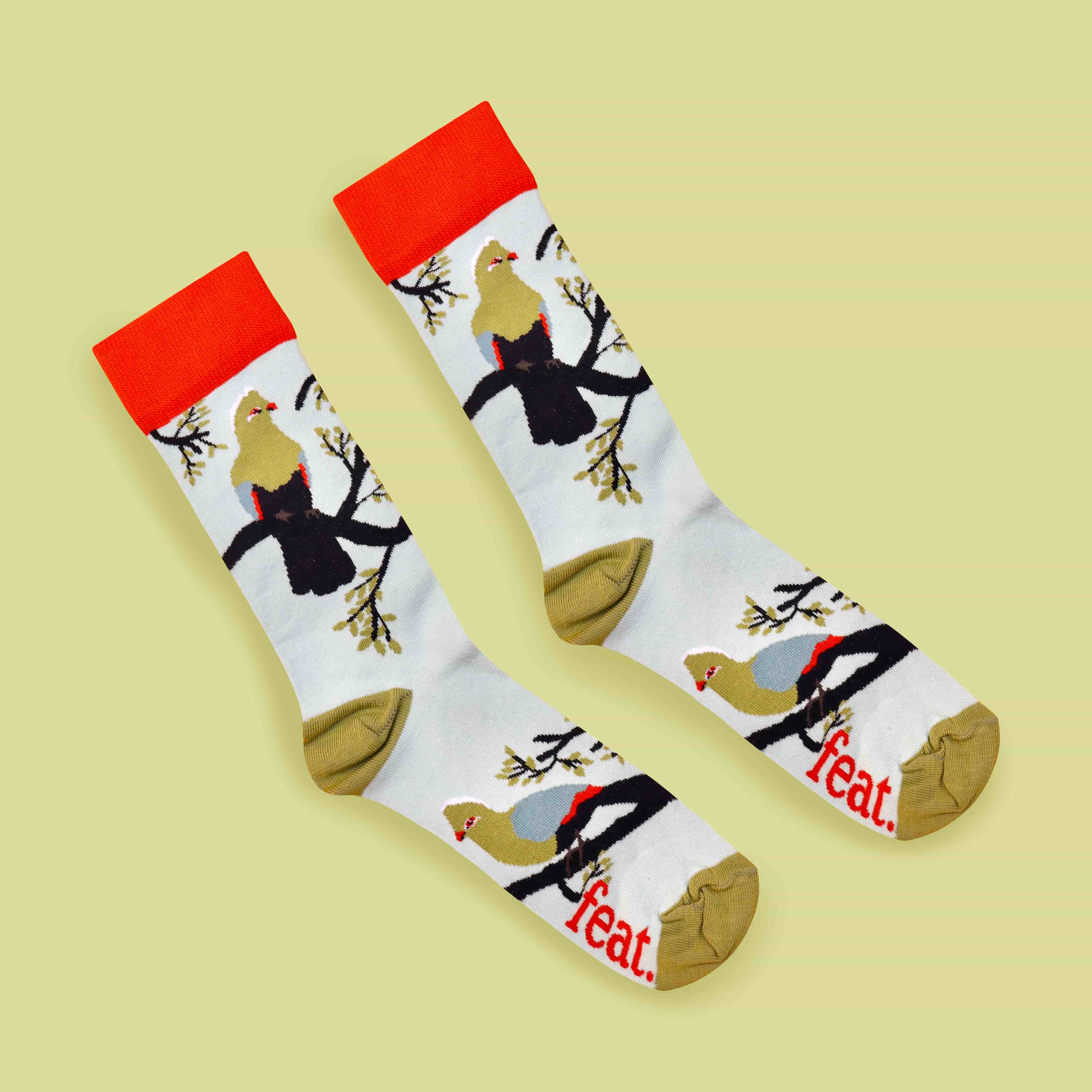 Men’s Knysna Loerie socks lime background diagonal
