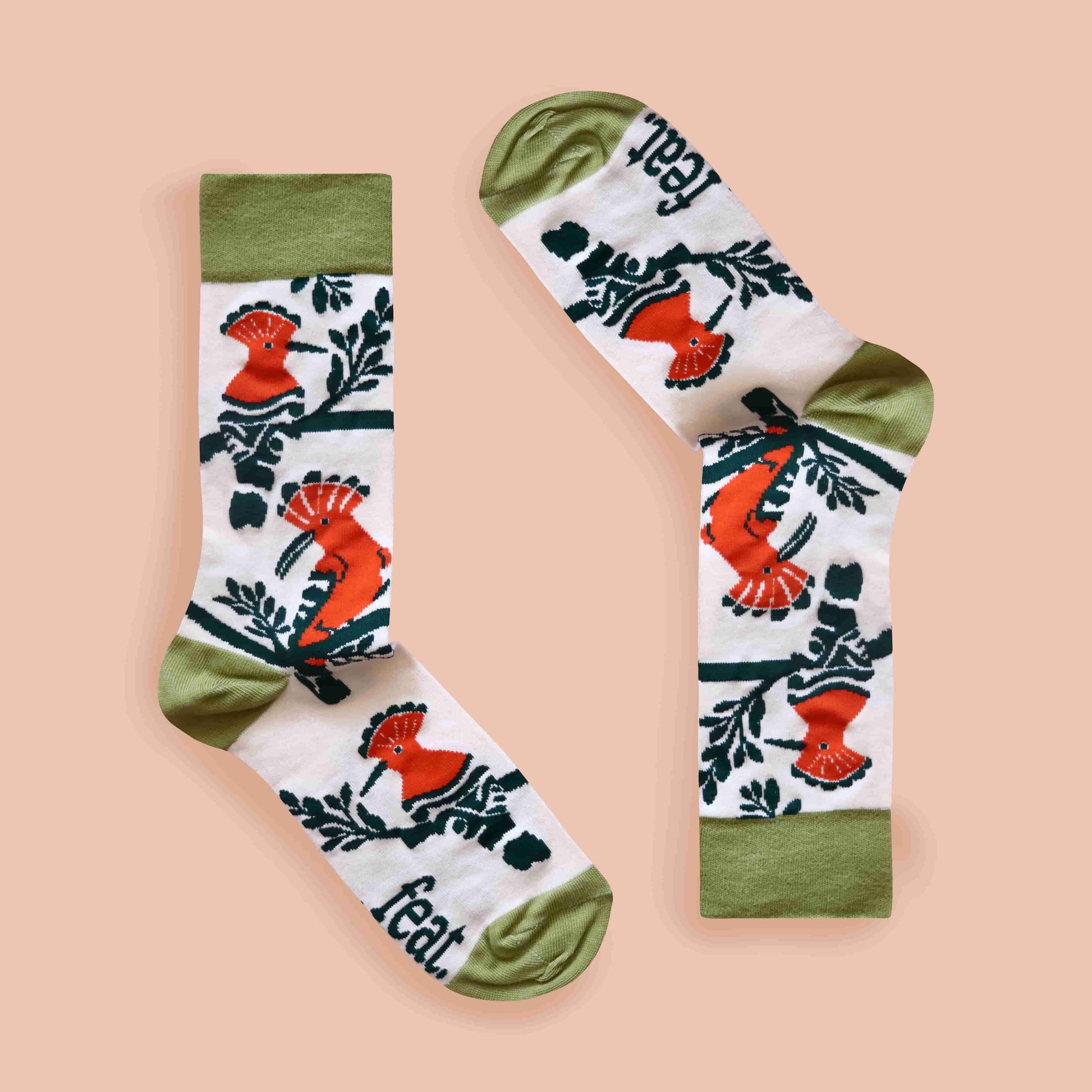 Ladies Hoopoe Bird socks inverted peach