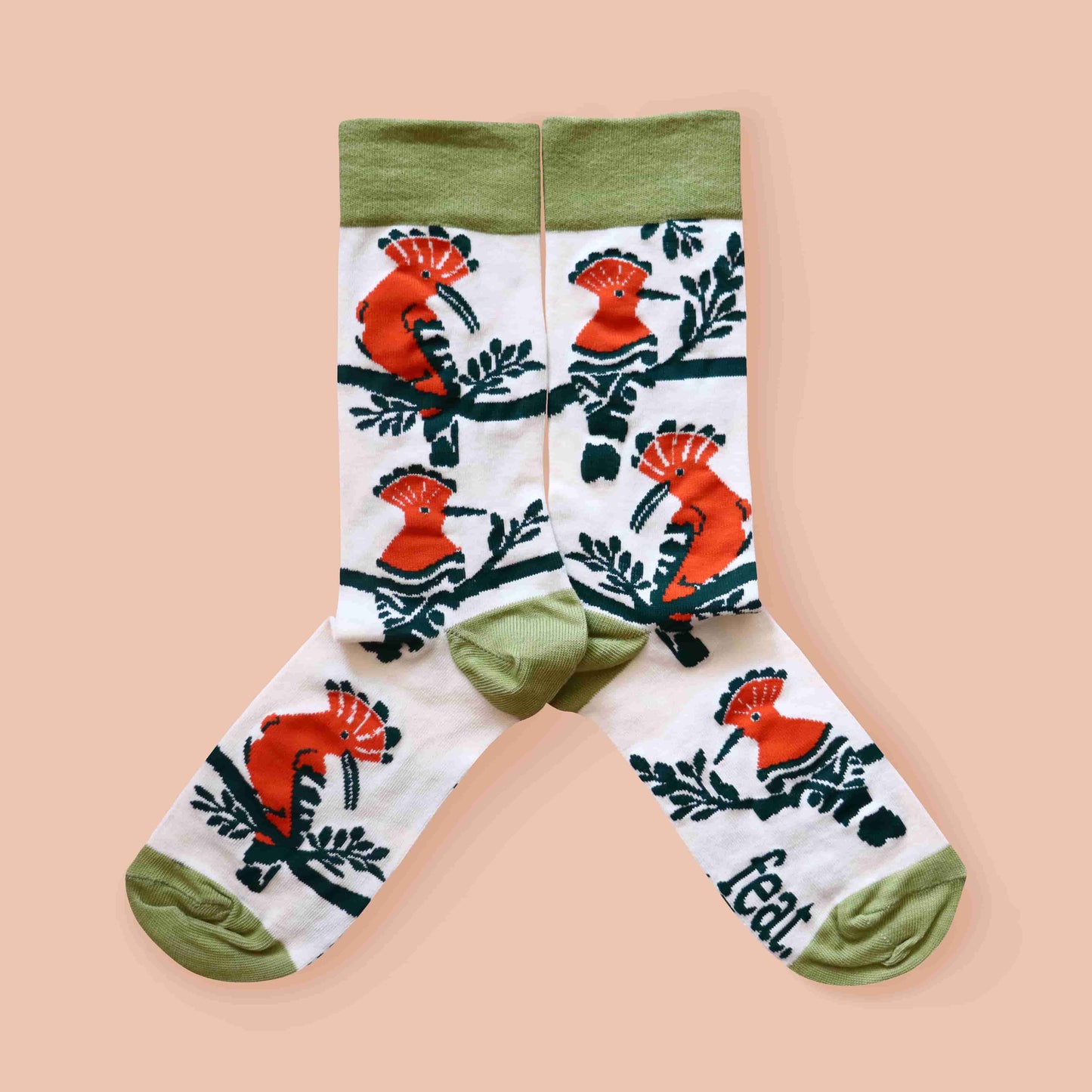 Ladies Hoopoe Bird socks mirror peach