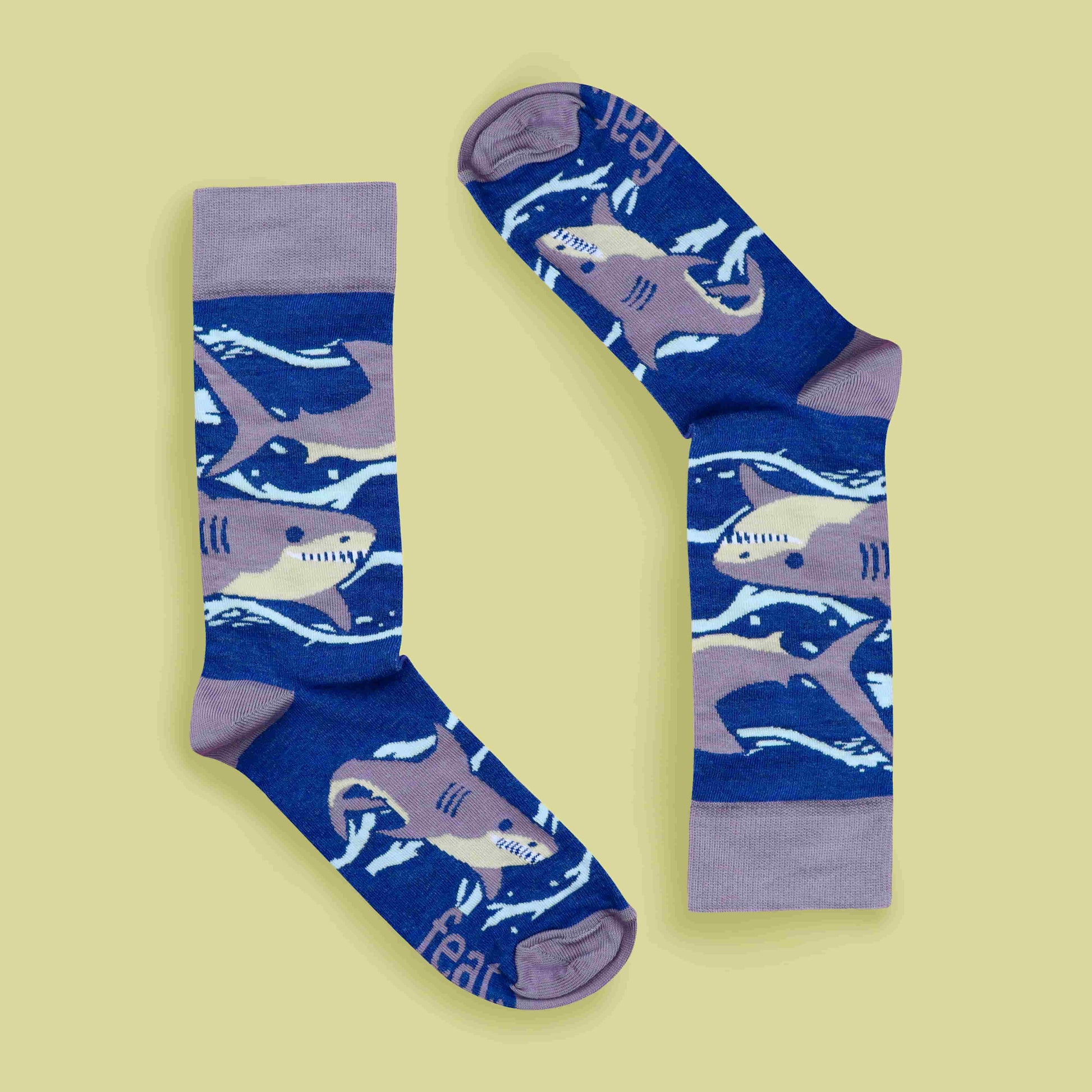 Purple shark socks lime background inverted layout