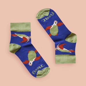 Loggerhead turtle socks with coral background mirrored layout