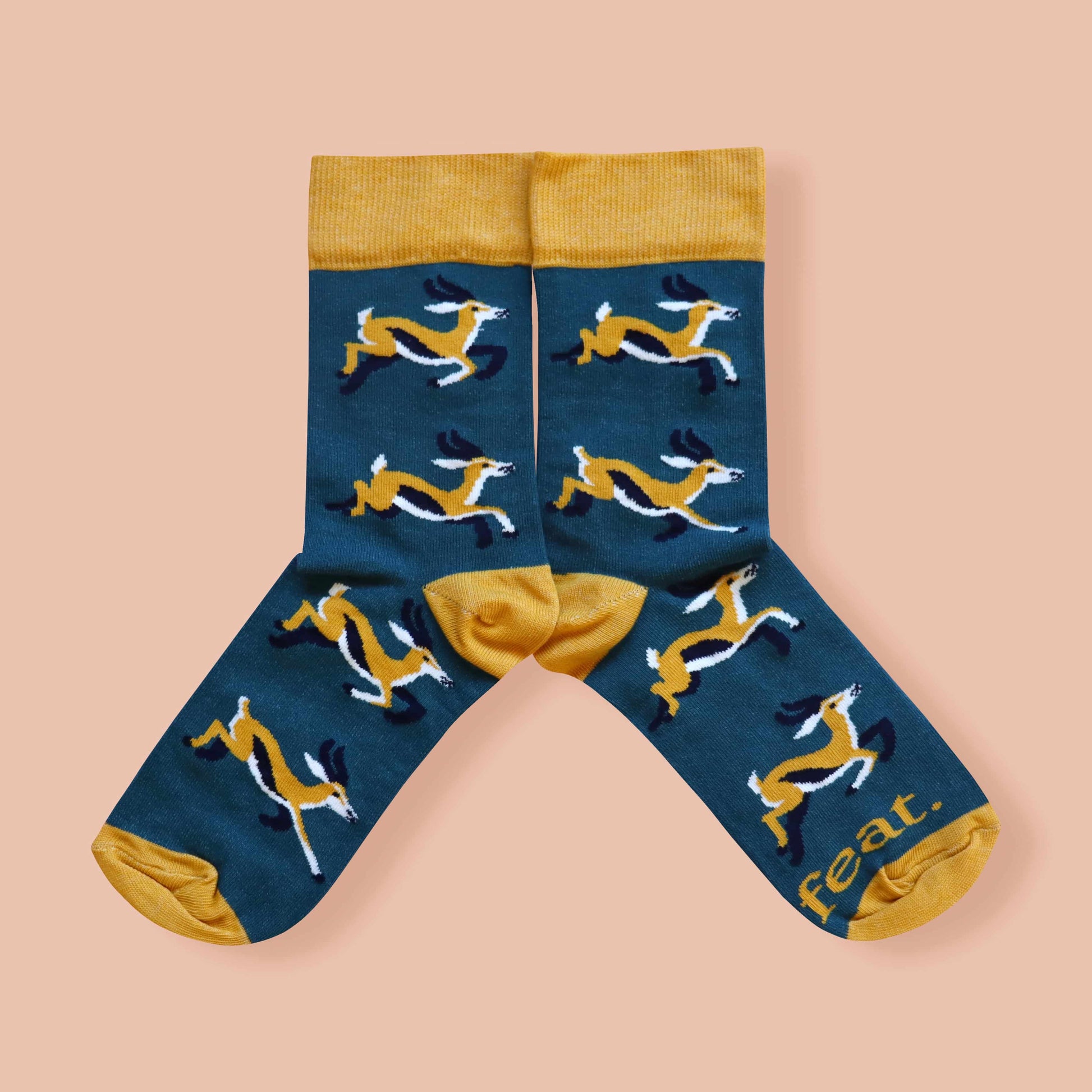 Mens springbok socks with pink background