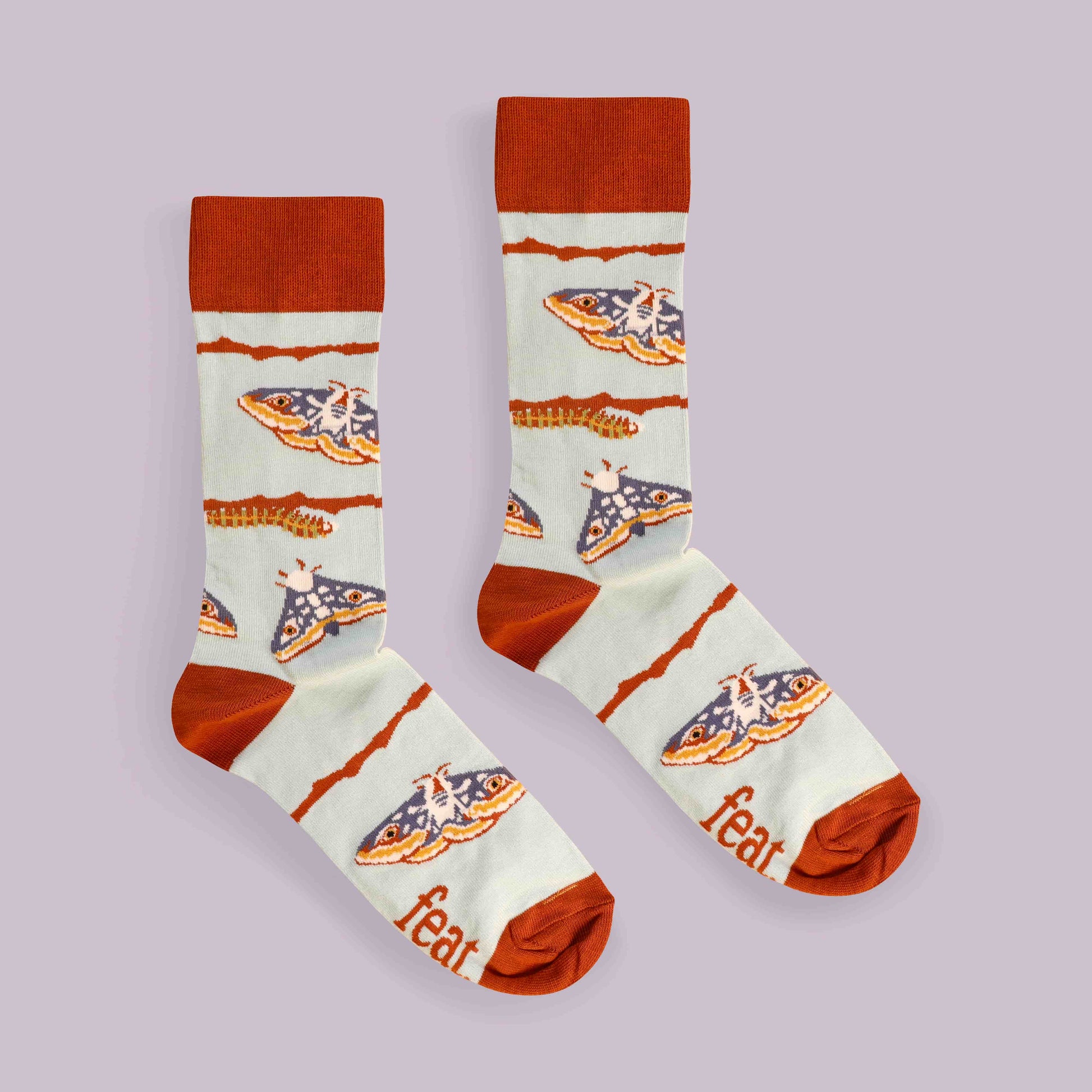 Moth socks centre image lilac background