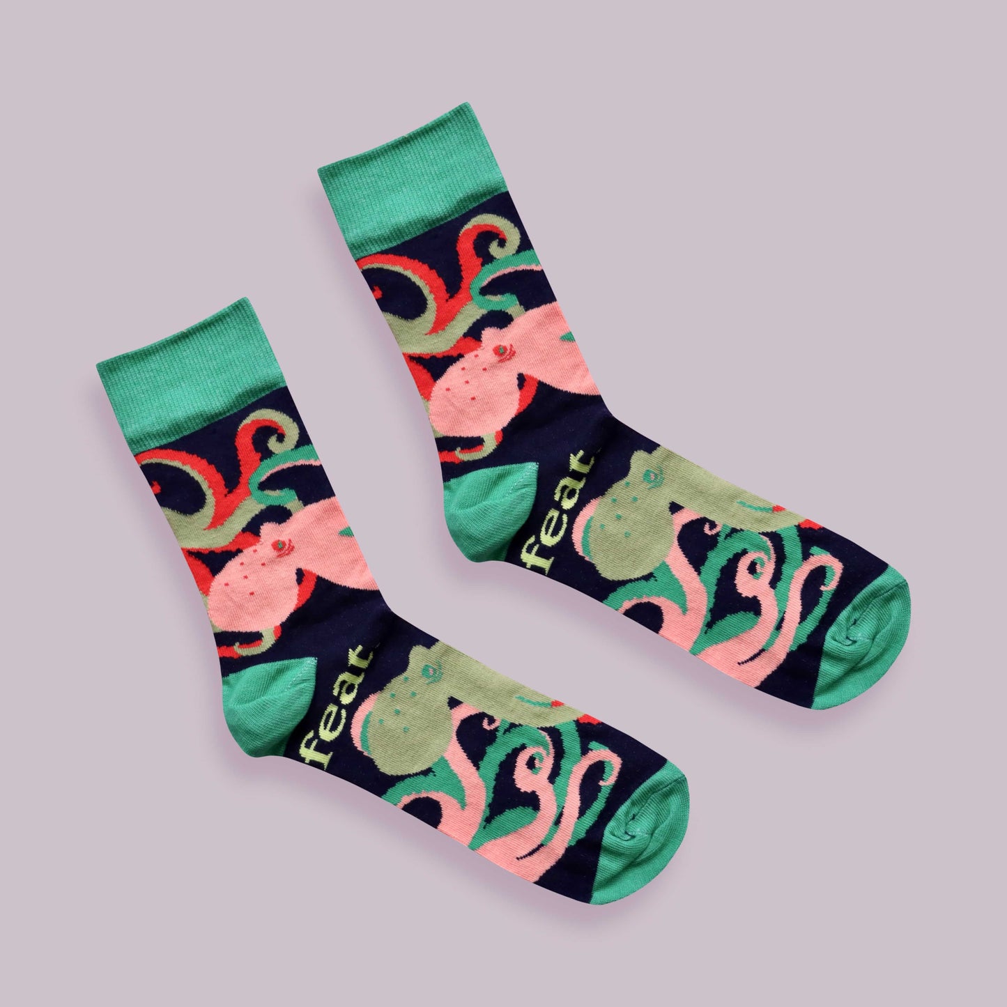 Octopus socks lilac background diagonal