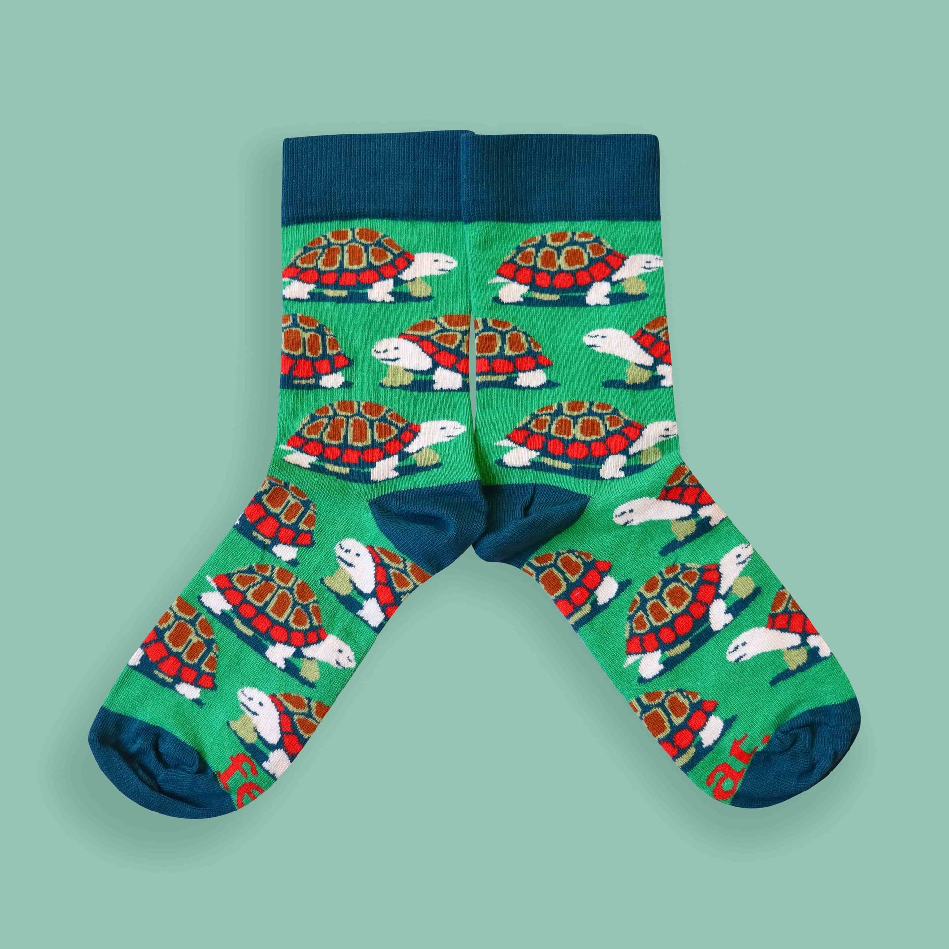 Tortoise socks green background mirrored