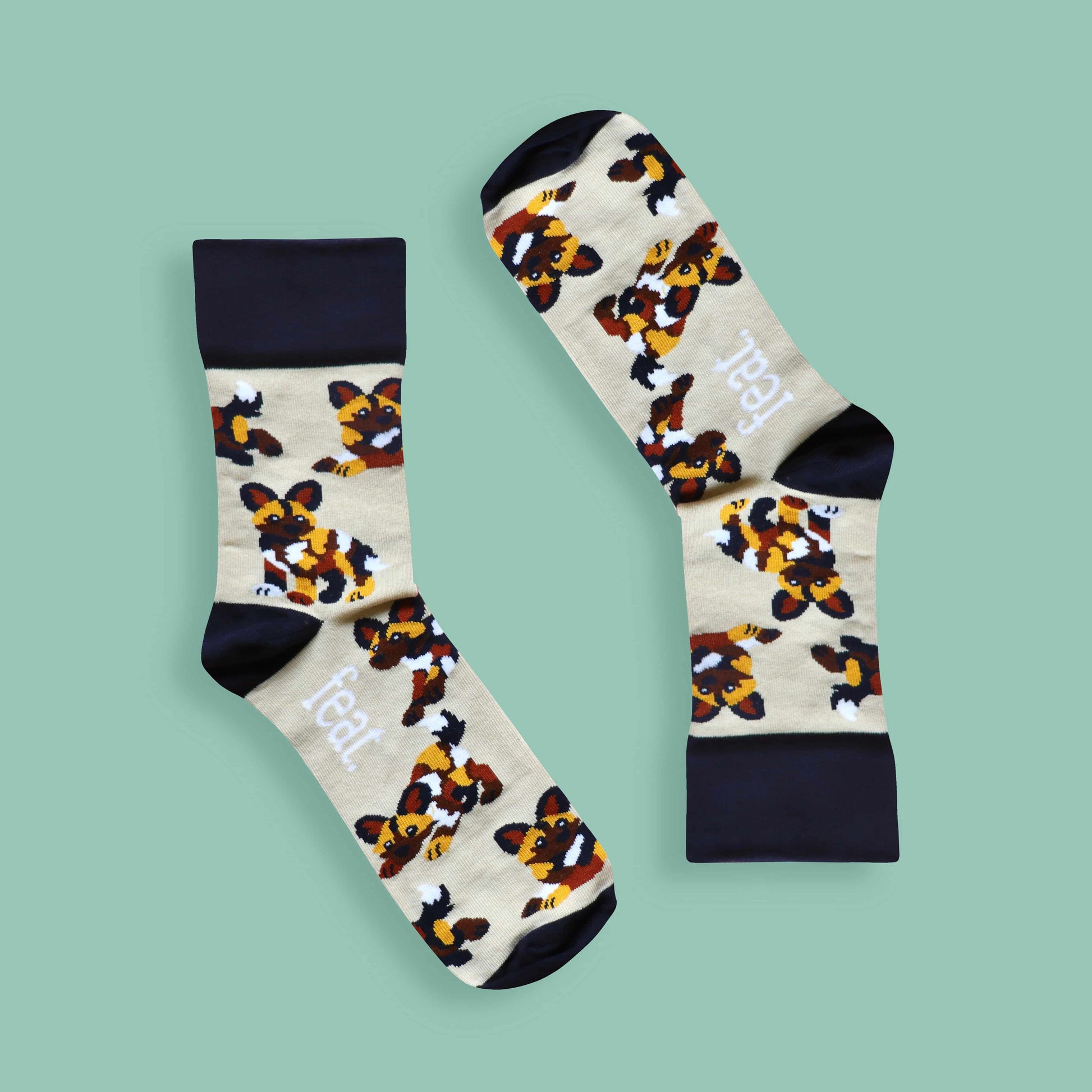 Painted dog socks green background inverted