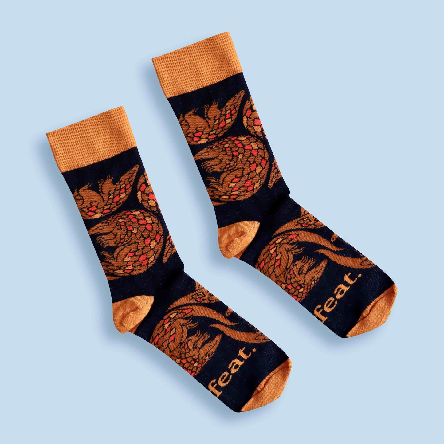 Pangolin socks blue background diagonal