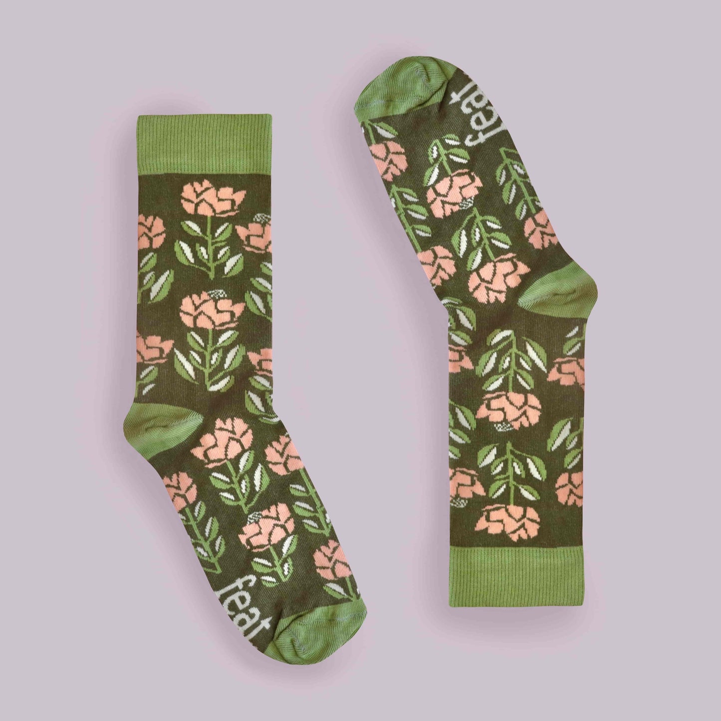 Peach protea socks lilac background inverted