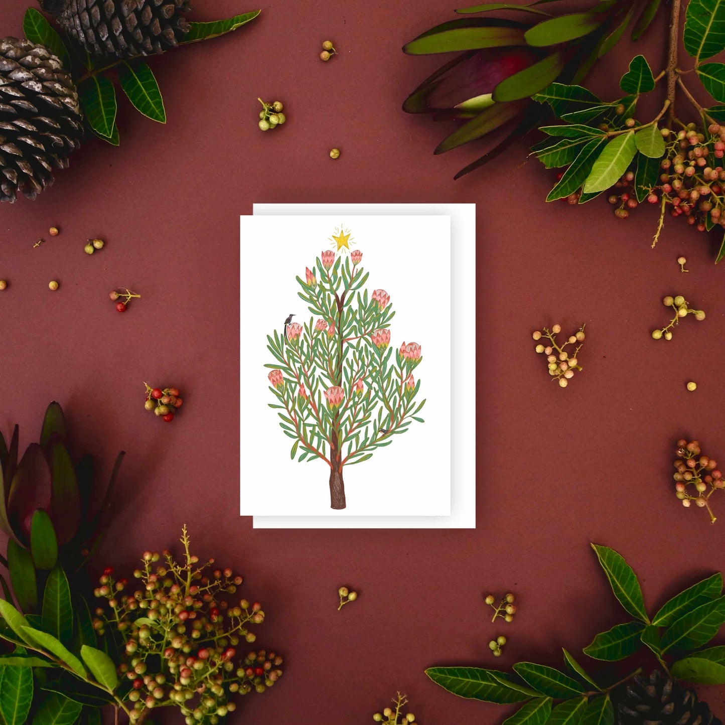 Protea Christmas Tree Greeting Card
