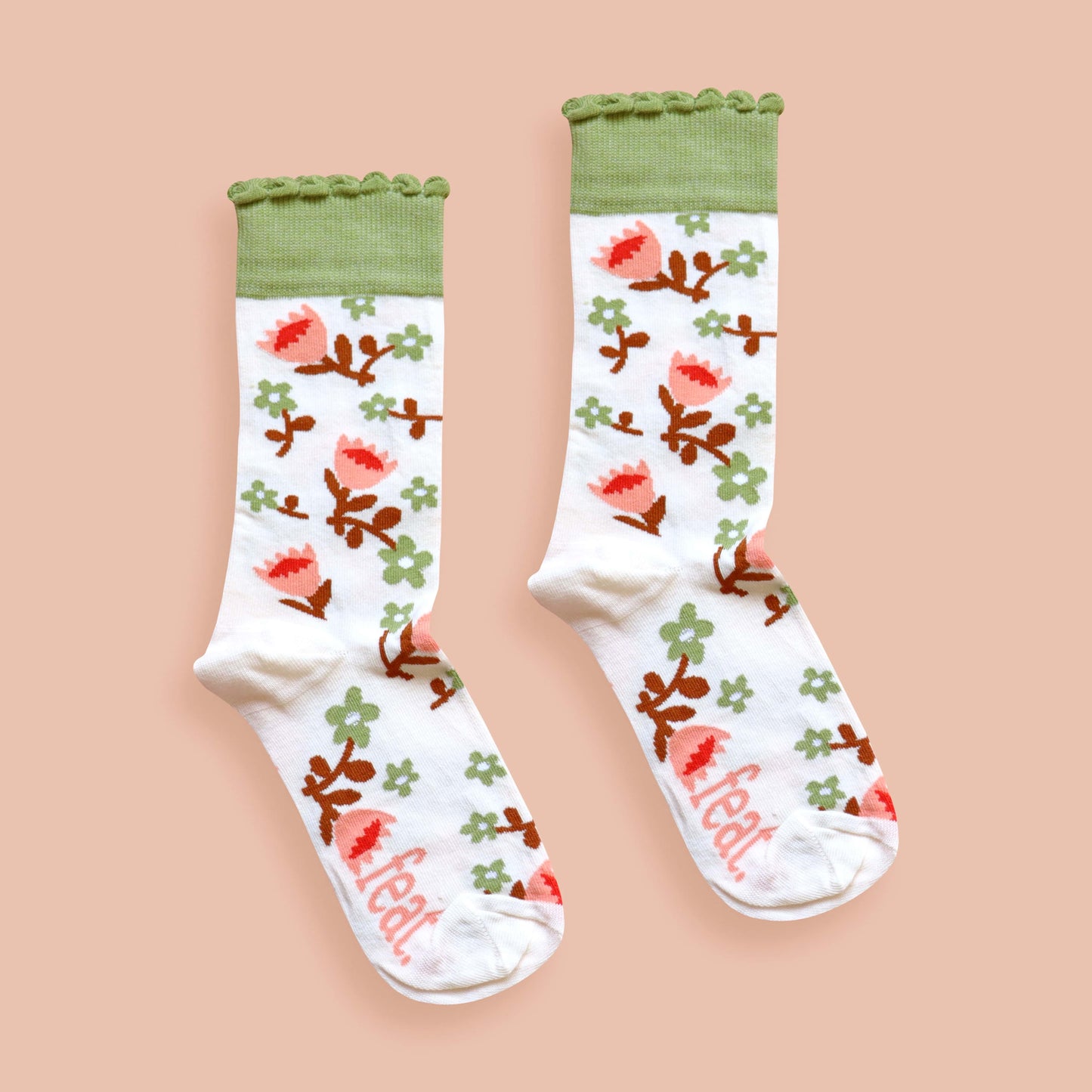 Cream protea socks pink background centered