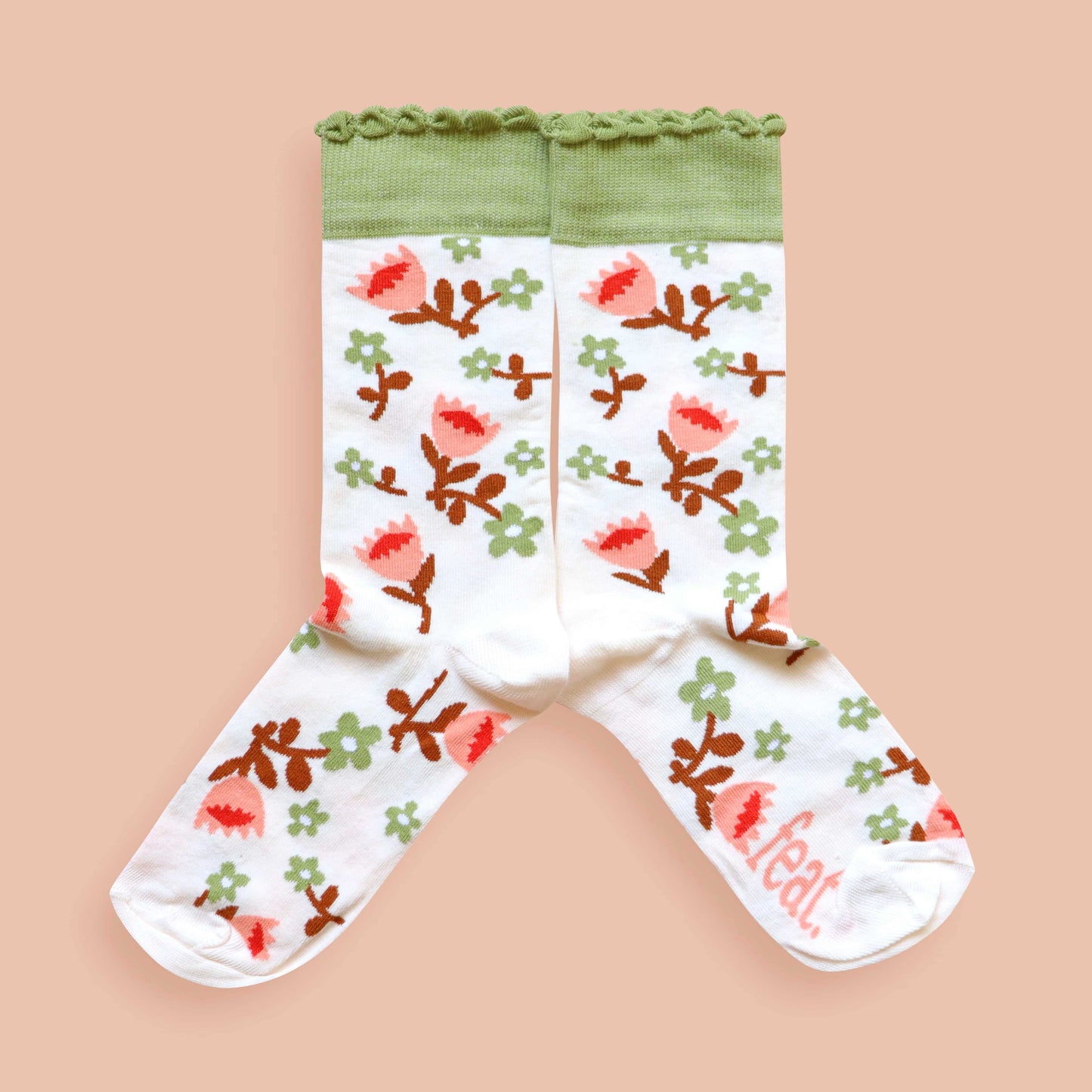 Cream protea socks pink background mirrored