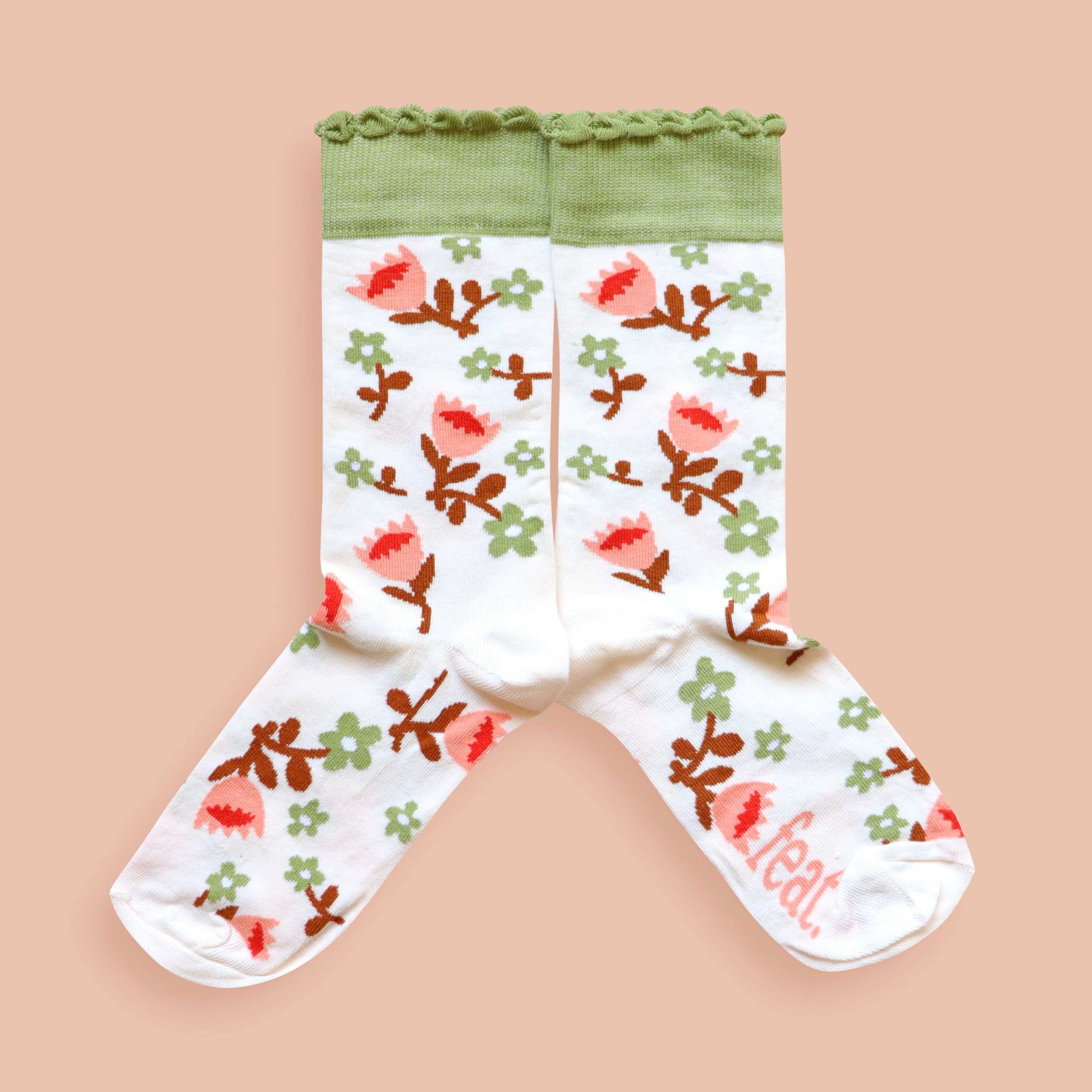 Cream protea socks pink background mirrored