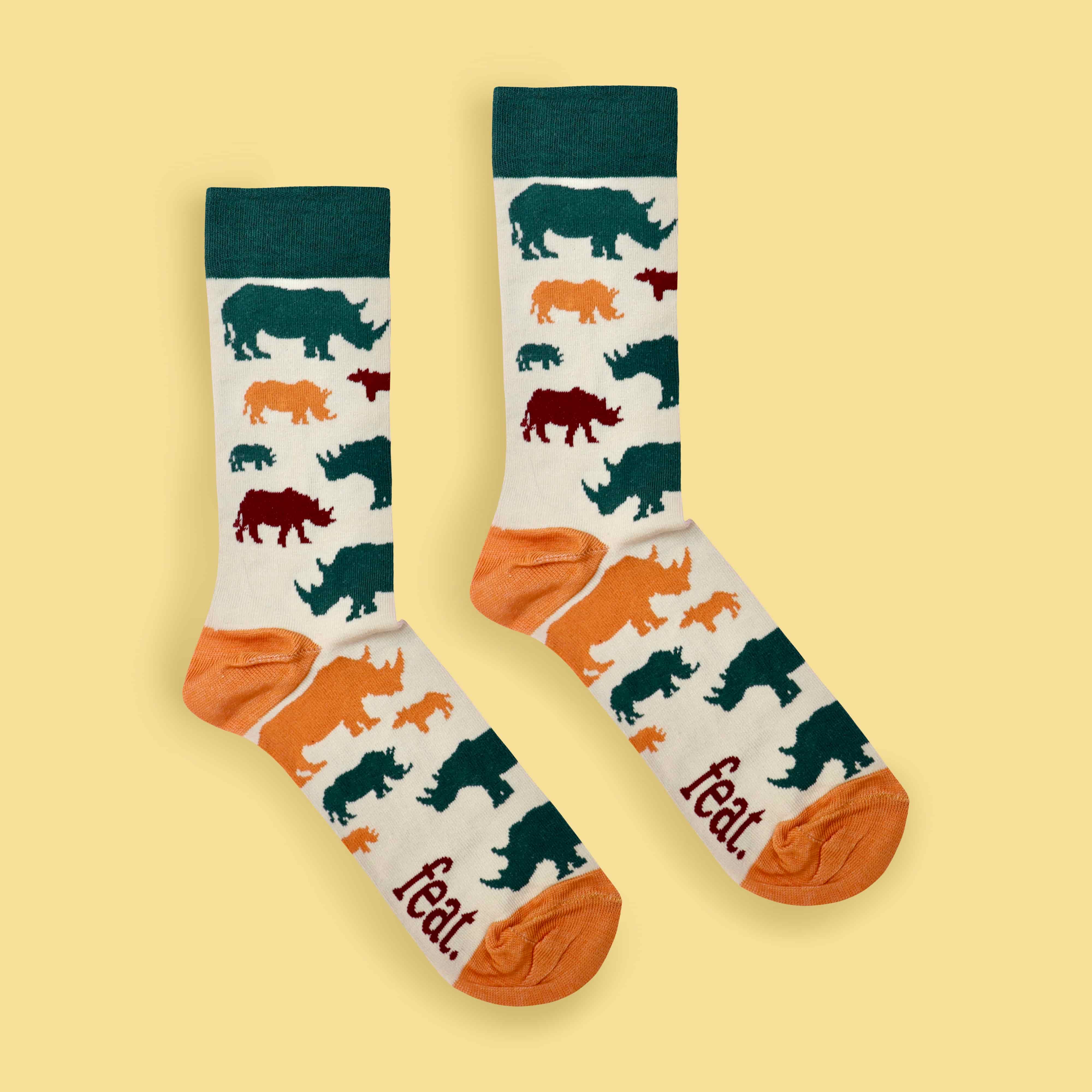 Milk and forest rhino socks yellow background right