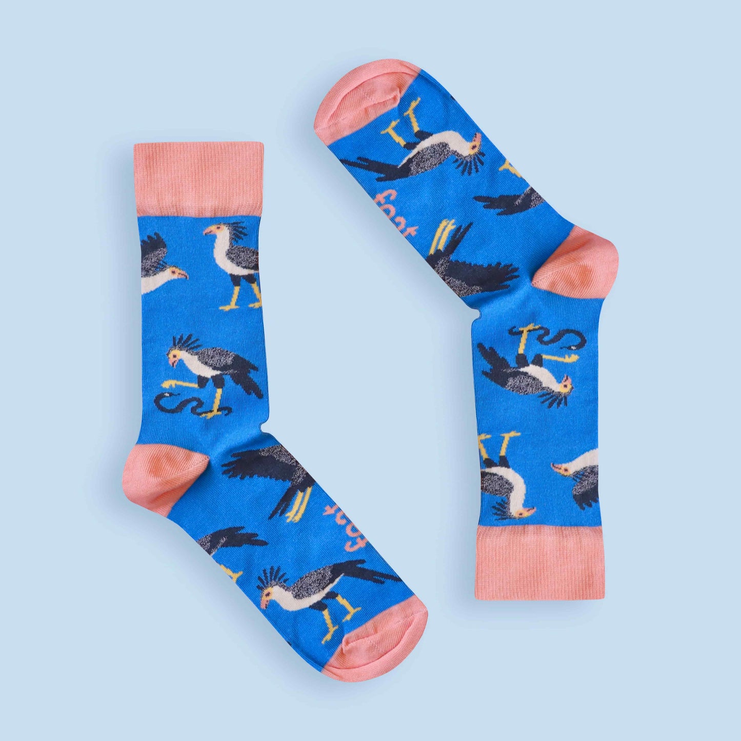 Secretary bird socks blue background inverted