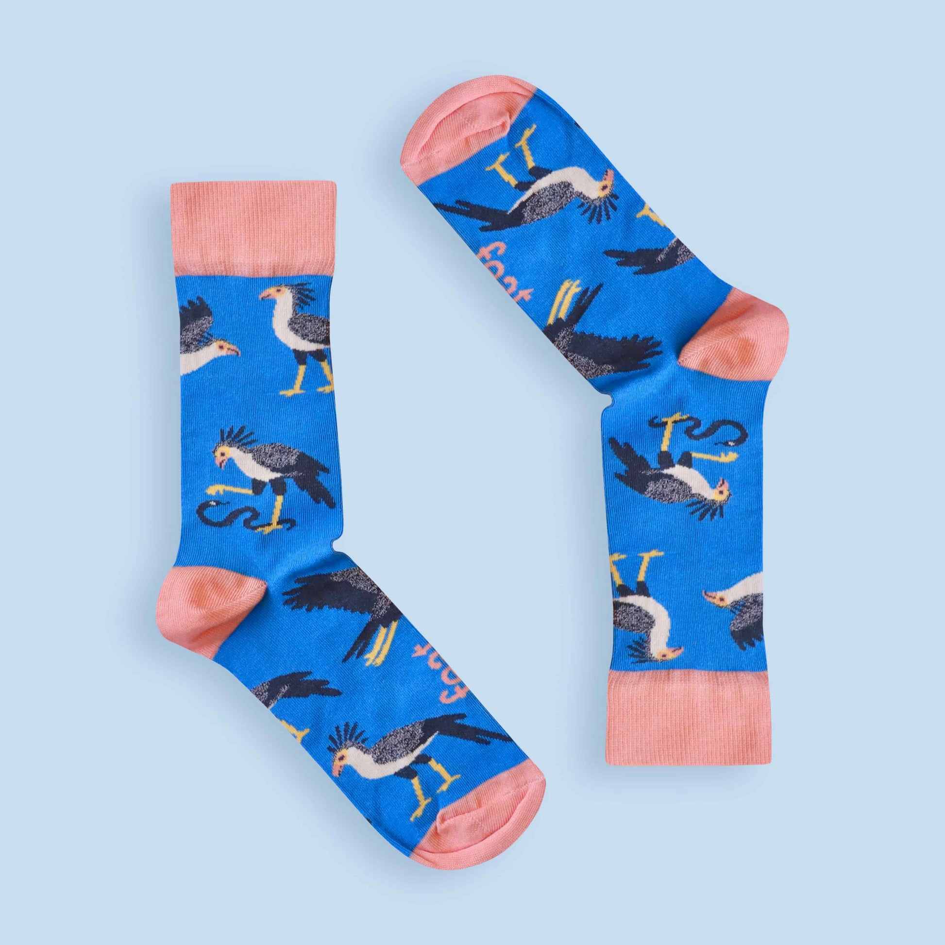 Secretary bird socks blue background inverted