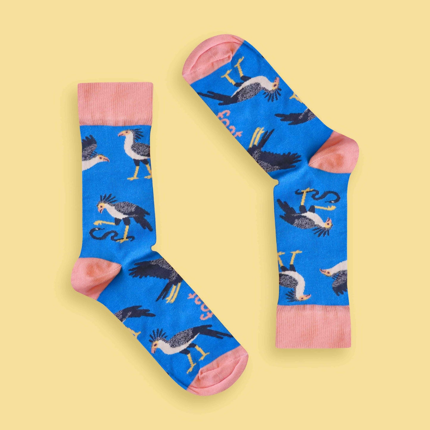 Secretary bird socks yellow background inverted