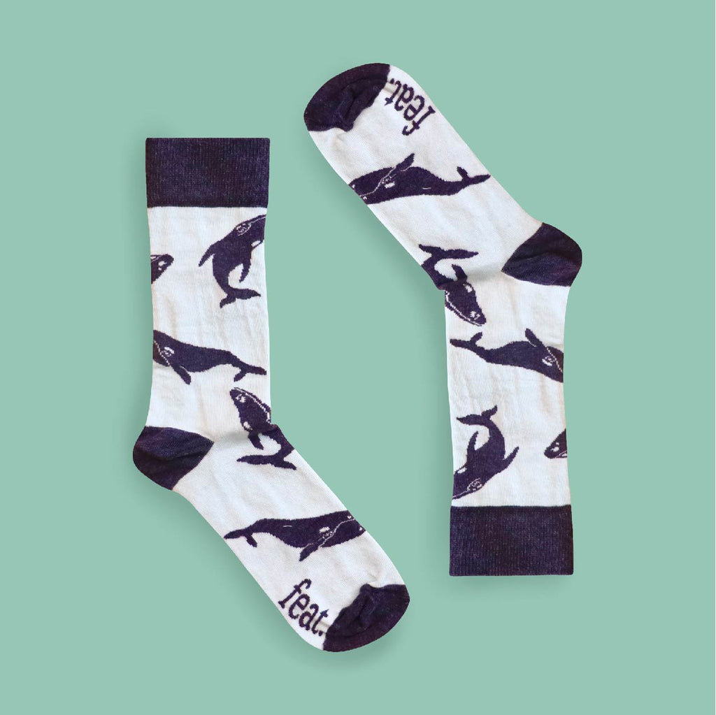 Whale socks inverted image green background