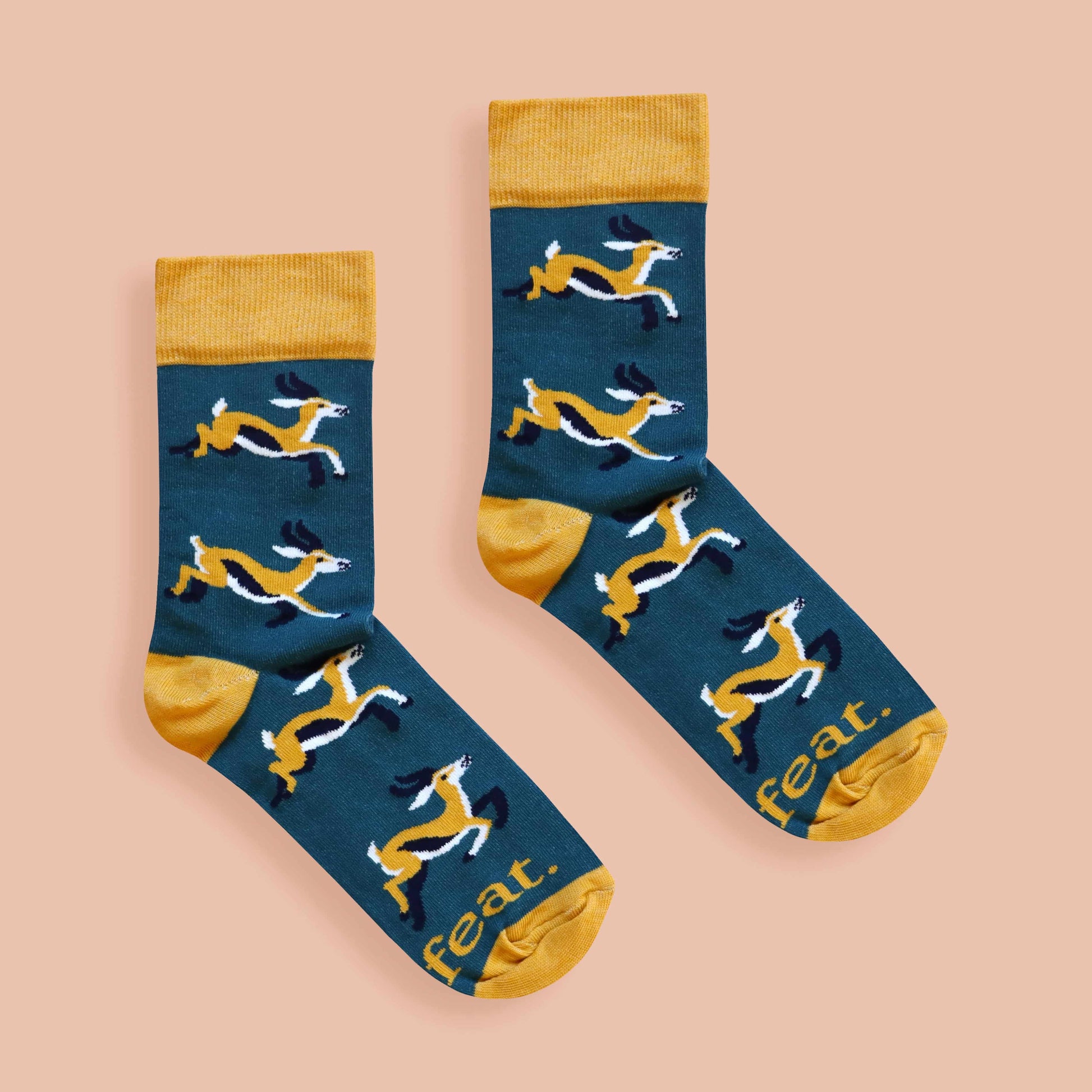 Mens springbok socks with pink background