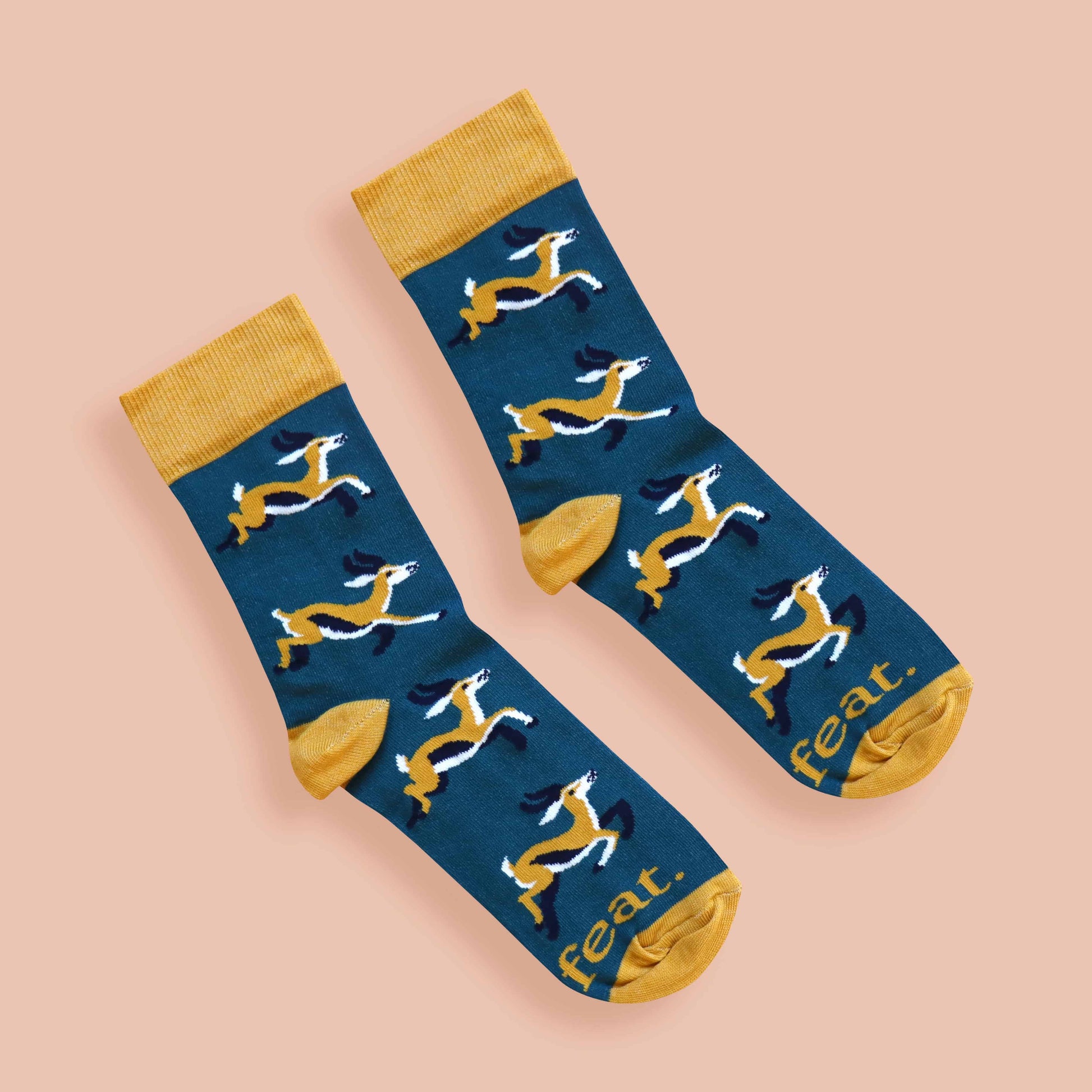 Mens springbok socks with pink background
