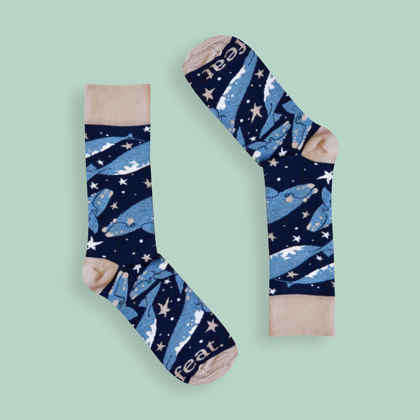 Whale socks green background inverted