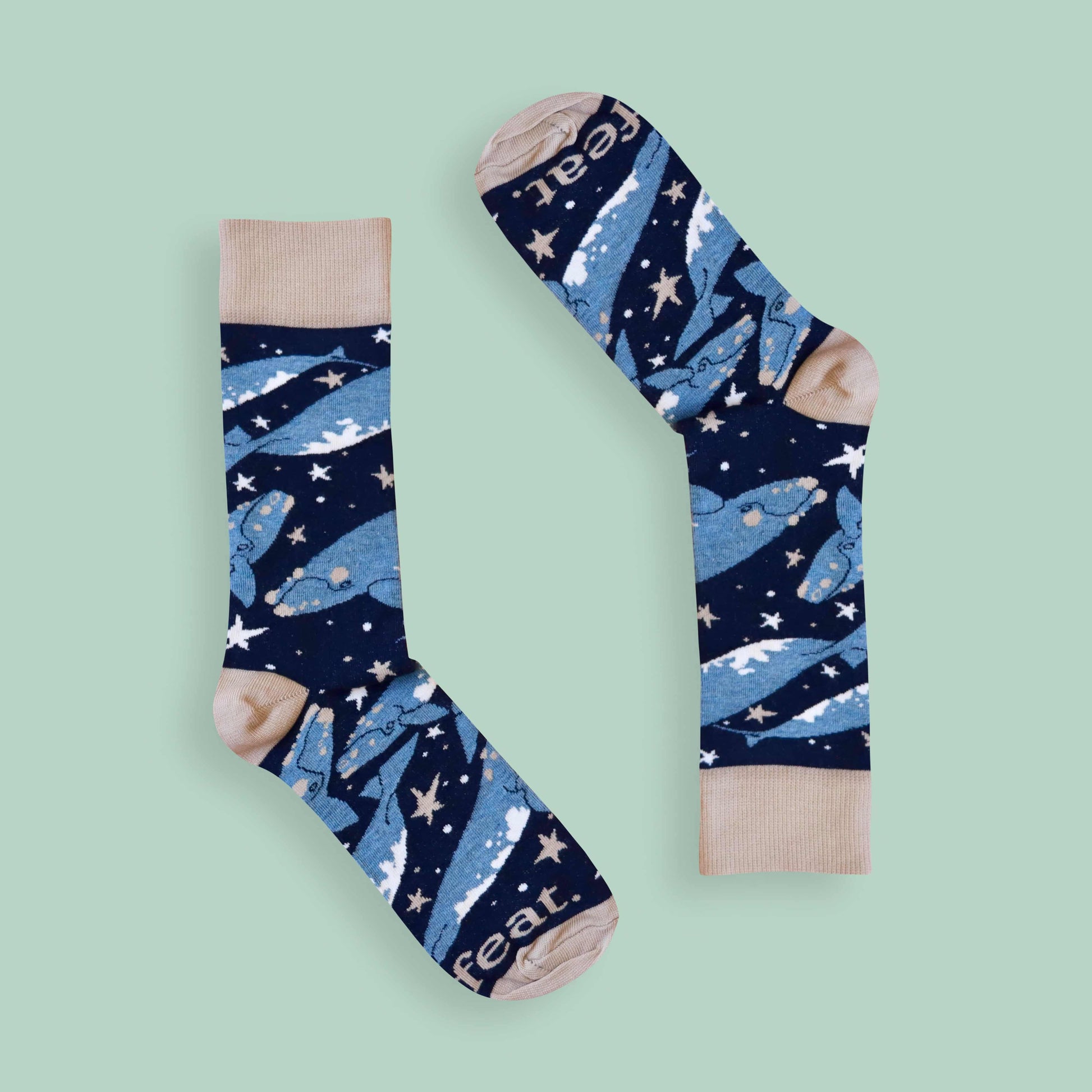 Whale socks green background inverted