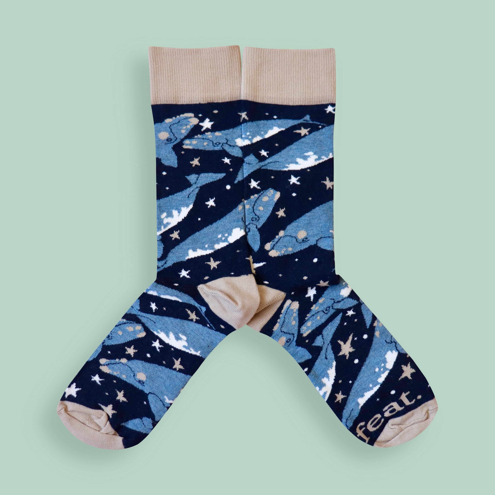 Whale socks green background mirrored