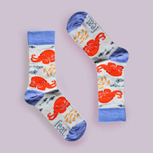 Blue and orange octopus socks made in South Africa