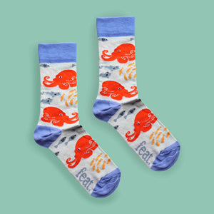 Blue and orange octopus socks made in South Africa