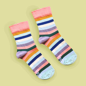 Ladies’ Signature Striped Frill socks with blue accents