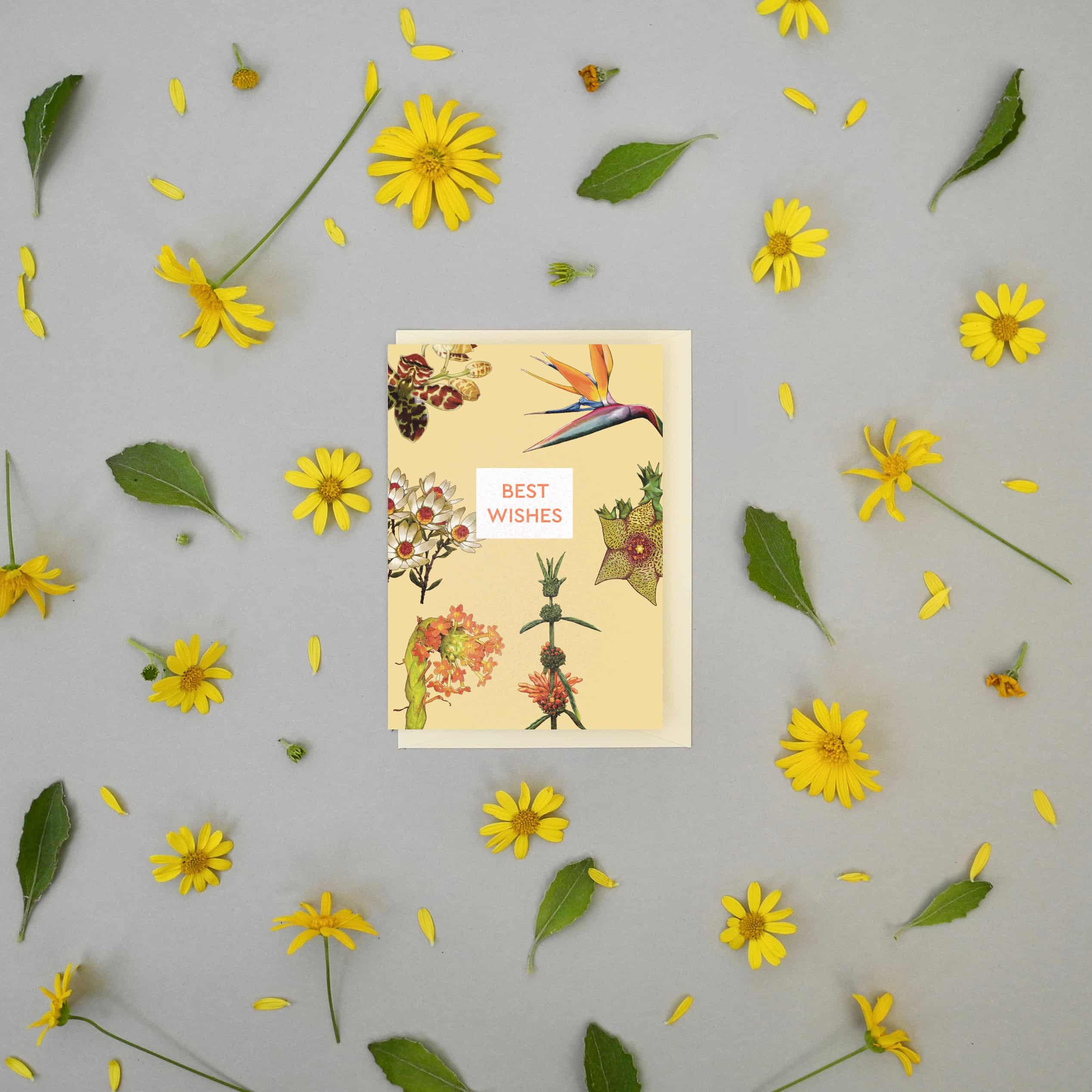 Yellow Floral ‘Best Wishes’ Greeting Card