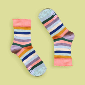 Ladies’ Signature Striped Frill socks with blue accents