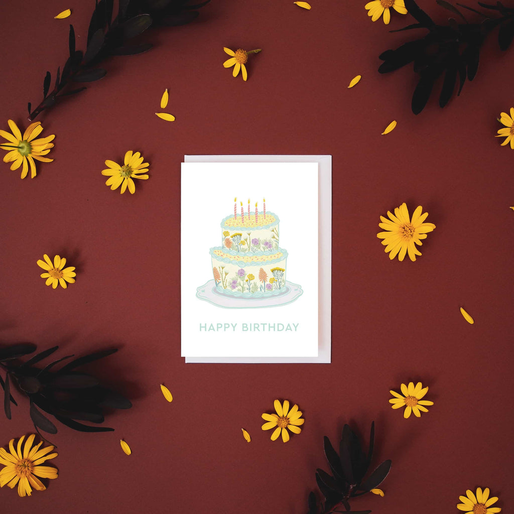 Floral Birthday Cake Greeting Card